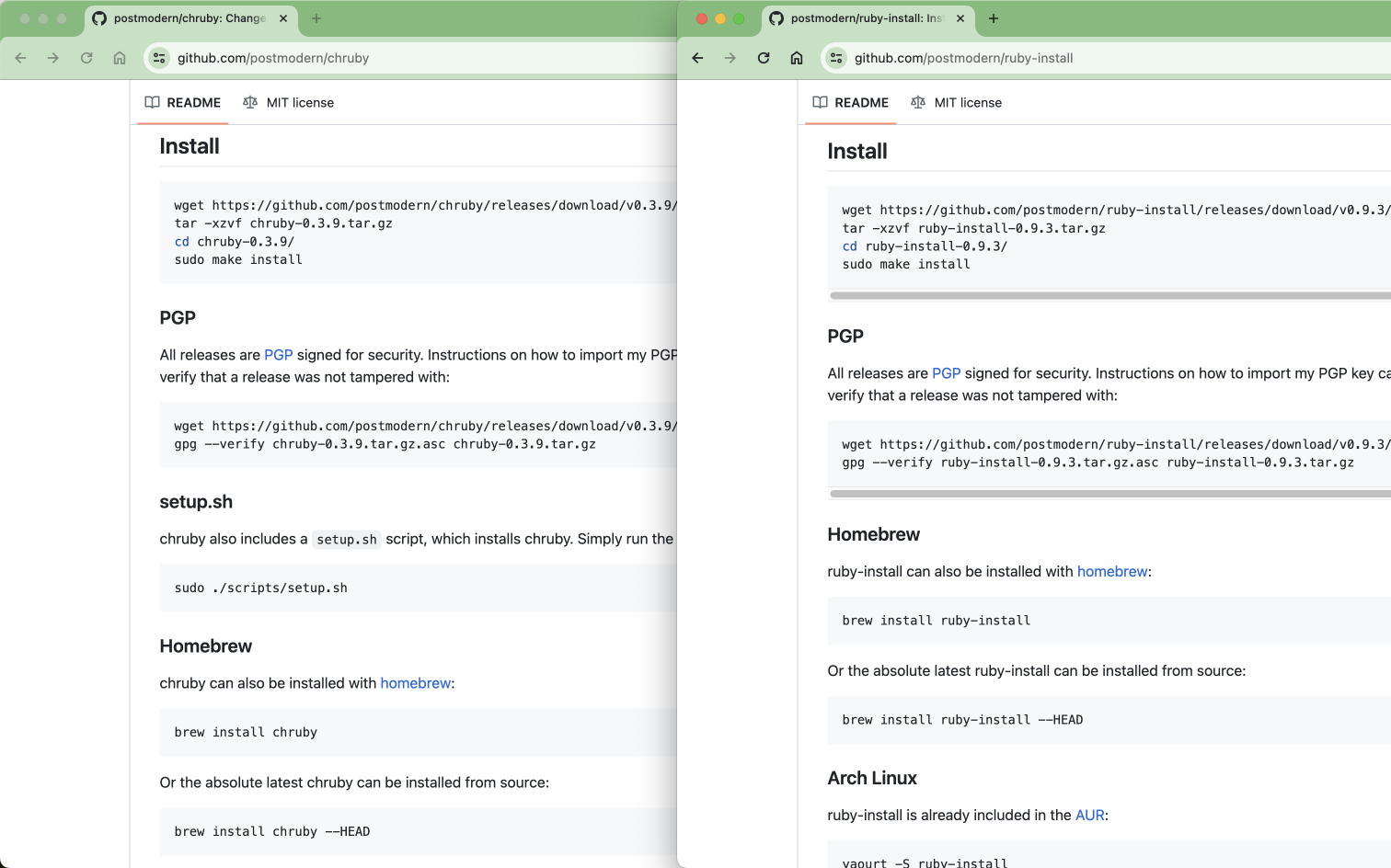 Arquivo README do chruby vs ruby-install